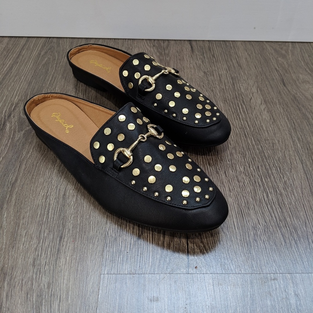 Black studded mules